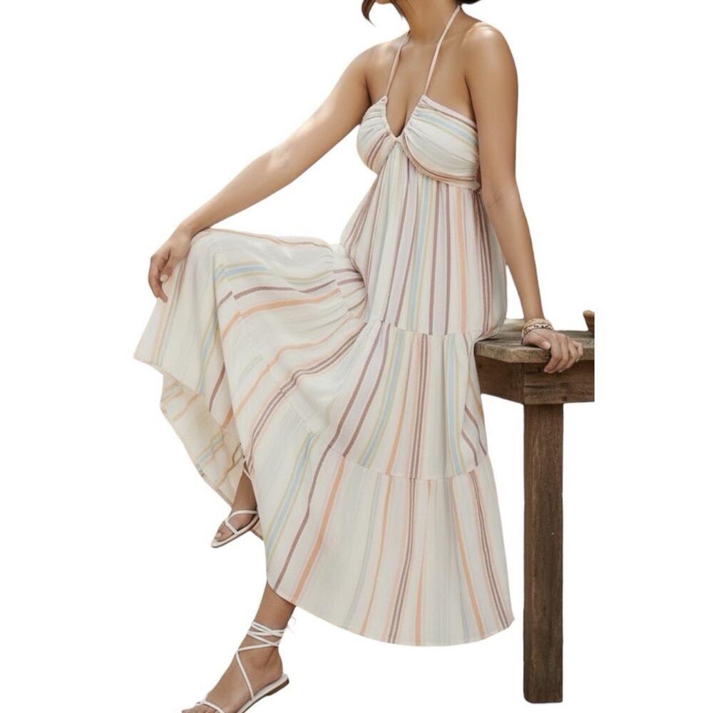 American Eagle Striped Halter Maxi Dress Medium Rainbow Resort - Picture 16 of 16